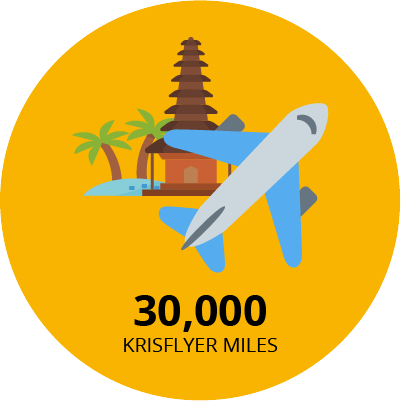 30,000 KrisFlyer miles (Redeem for 2 return tickets to Bali)